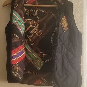 Ralph Lauren Vintage Reversible Black Monogram Vest with Horse bit print